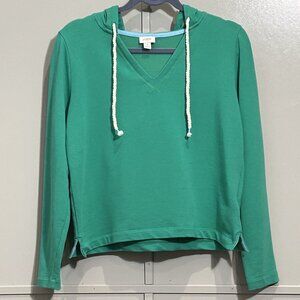 J. Crew Kelly Green V-Neck Hoodie Pullover Tasseled Women's Size Small